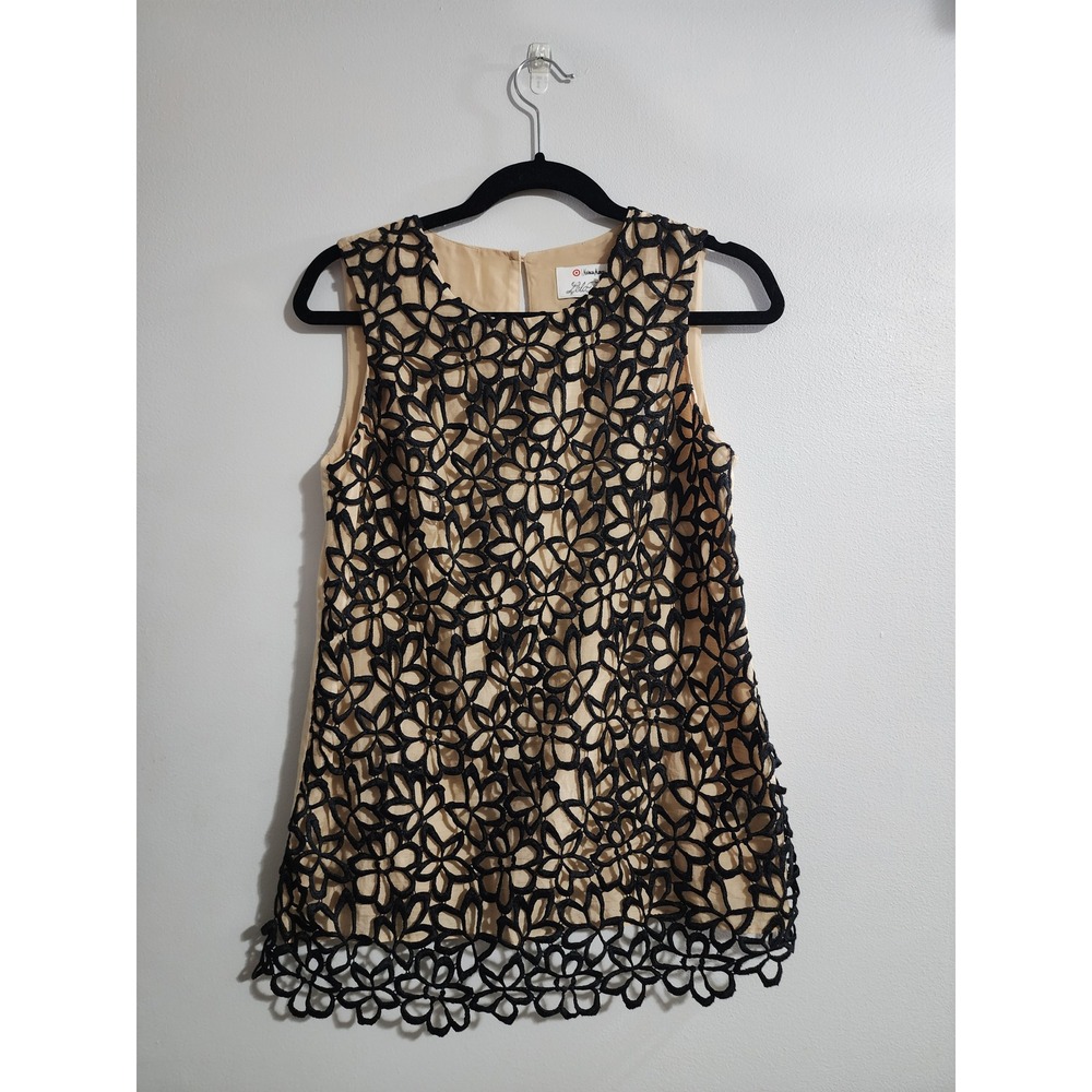Lela‎ Rose Target Neiman Marcus Silk Blend Floral Lace Overlay Top Tan Black S